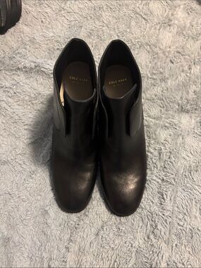 Cole Haan Black Leather Slip-On Ankle Booties